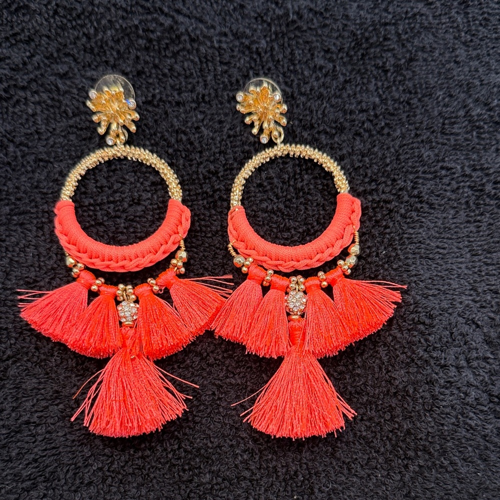 Lilly Pulitzer Gold and Red Tassel Earrings